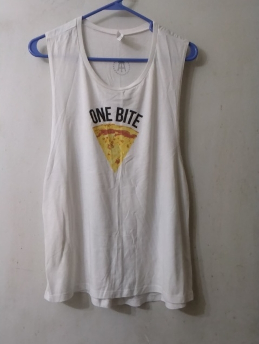 Bella Canvas White Tank Top with 'One Bite' Pizza Graphic Women's Sz XL